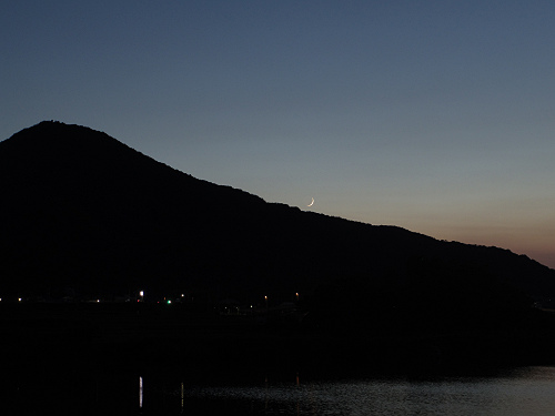 水田の二上山と三日月 ＠香芝市-11